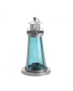 BLUE GLASS WATCH TOWER CANDLE LAMP